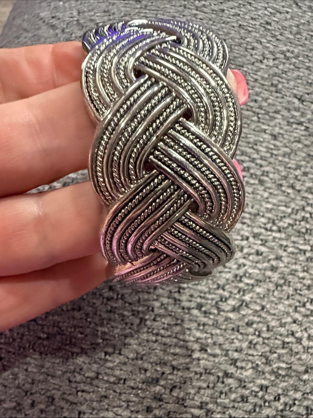 Braided Metallic Silver Statement Bracelet